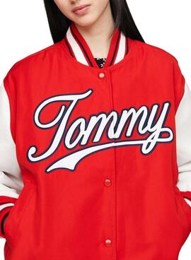 Jaqueta Tommy Jeans Letterman vermelha para mulher