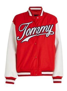 Jaqueta Tommy Jeans Letterman vermelha para mulher