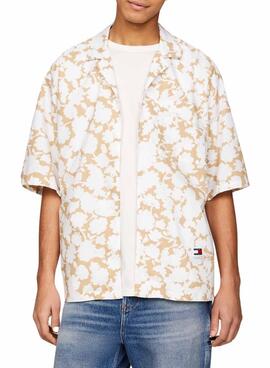 Camisa Tommy Jeans Relaxed Floral Aop Bege Para Homem