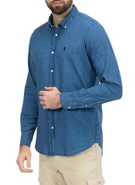 Camisa O Polvo Denim Micro Azul Para Homem