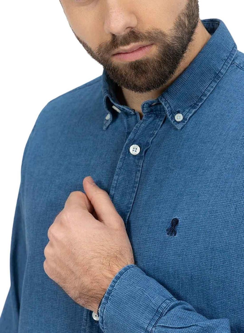 Camisa O Polvo Denim Micro Azul Para Homem