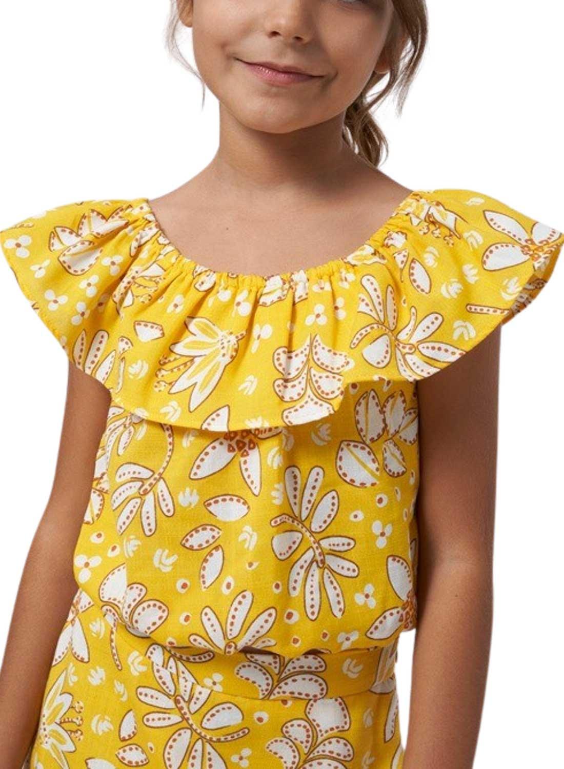 Top estampado com babados amarelo para meninas da Mayoral