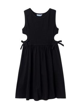 Vestido Mayoral Cut Out Canelado Preto para Menina