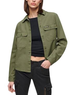 Jaqueta Superdry Militar Verde Feminina com Apliques