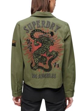 Jaqueta Superdry Militar Verde Feminina com Apliques