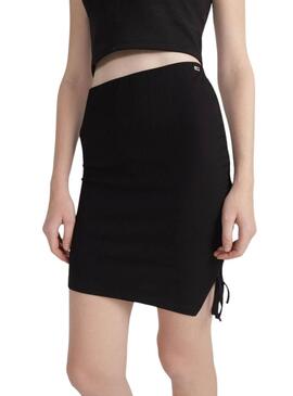 Saia Tommy Jeans Gathering Rib Mini Preto para Mulher