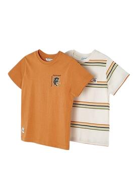 Conjunto de 2 camisetas Mayoral Better laranja para menino.