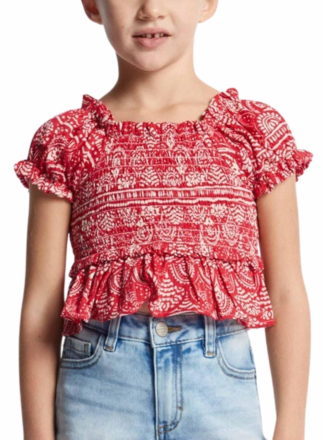 Blusa Mayoral Estampada Nido Abeja Vermelho Para Menina