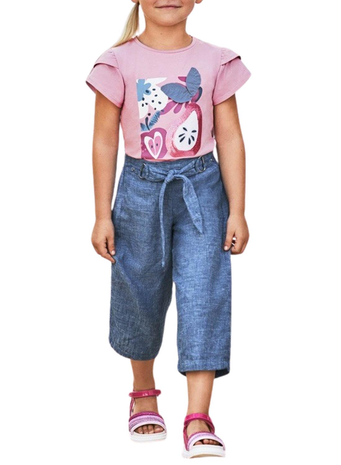 Calças Mayoral Culotte Linho Azul Para Menina