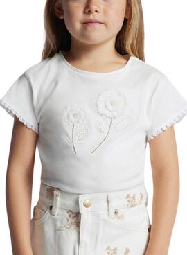 Camiseta Mayoral Flor Branca Para Menina