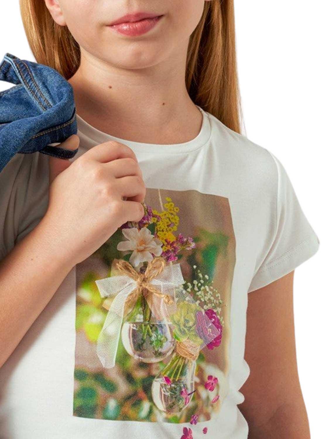 Camiseta Mayoral Flores Branco para Menina