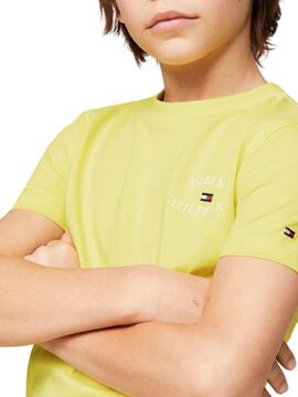 Camiseta Tommy Hilfiger Logo Amarelo Para Menino