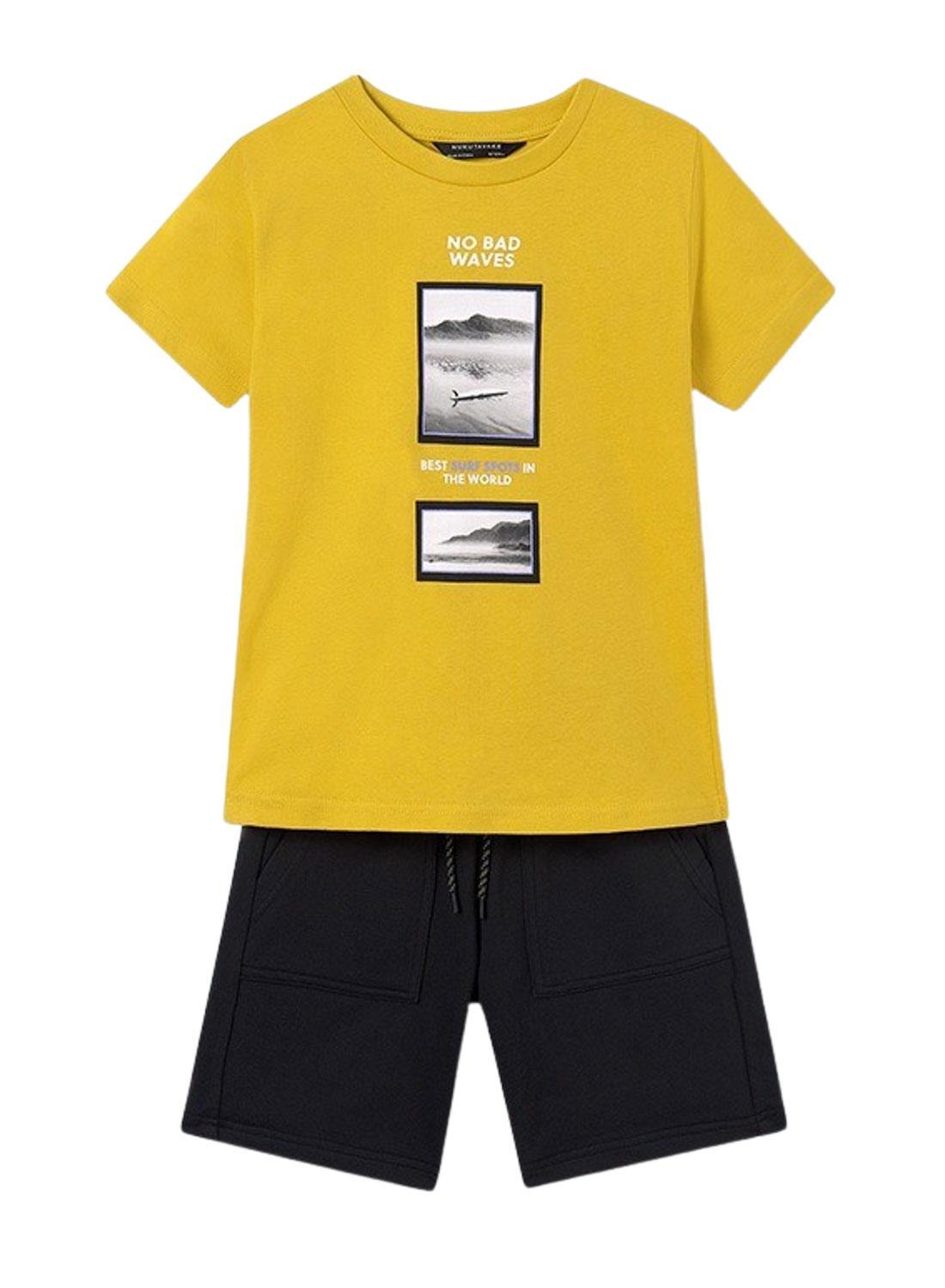 Conjunto camiseta e calça Mayoral Waves Amarelo para Menino