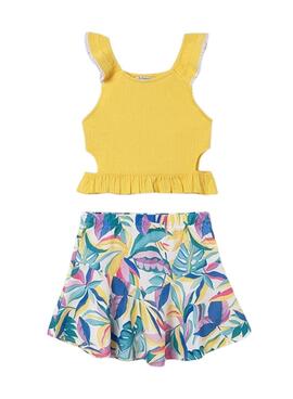 Conjunto Mayoral Saia e Top Cut Out Amarelo Menina