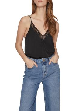 Top Vila Vicava V-Neck Lace Preto Para Mulher.