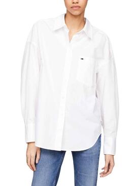 Camisa Tommy Jeans Script Branco para Mulher