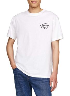 Camiseta Tommy Jeans Signature branca para homem.