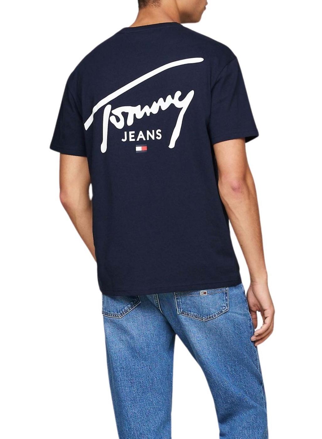 Camiseta Tommy Jeans Signature azul marinho para homem