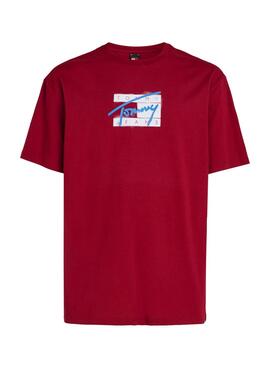 Camiseta Tommy Jeans Logo granate para homem.