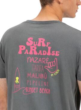 Camiseta El Pulpo Surf Paradise cinza carvão para homem