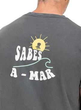 Camiseta El Pulpo Sabe A Mar carvão para homens