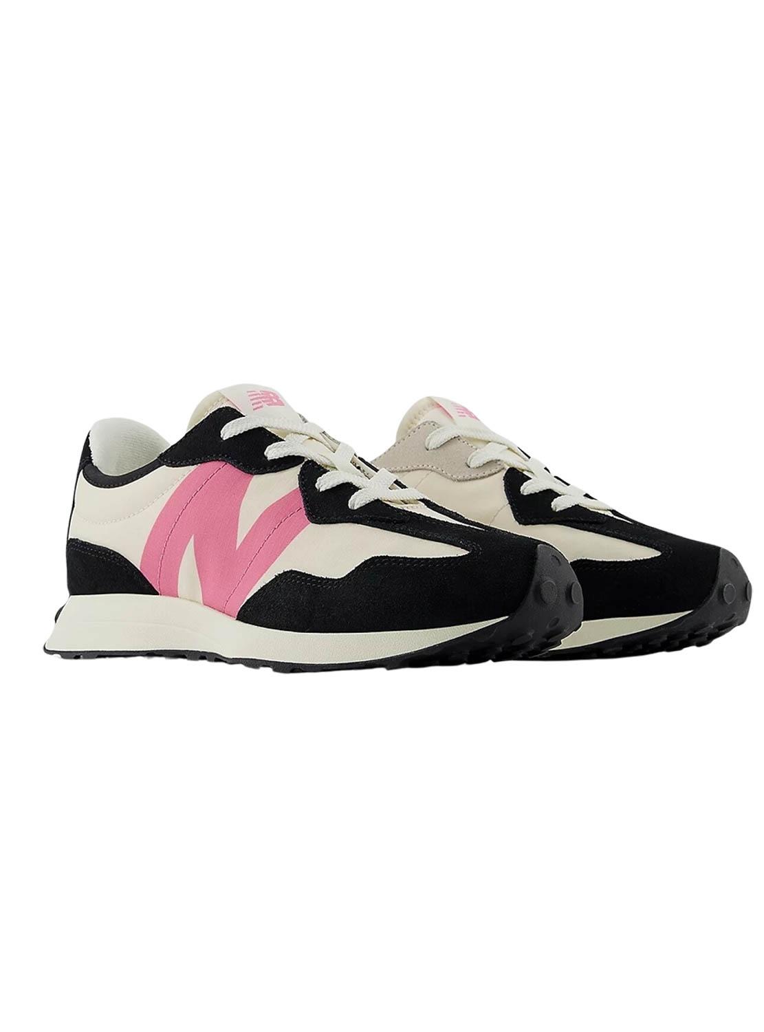 Sapatilhas New Balance 327 preto e rosa.