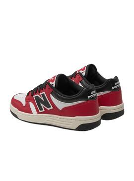 Sapatilhas New Balance 480 vermelho, branco e preto.