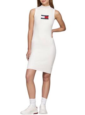 Vestido Tommy Jeans Center Flag branco para mulher