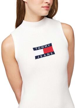 Vestido Tommy Jeans Center Flag branco para mulher