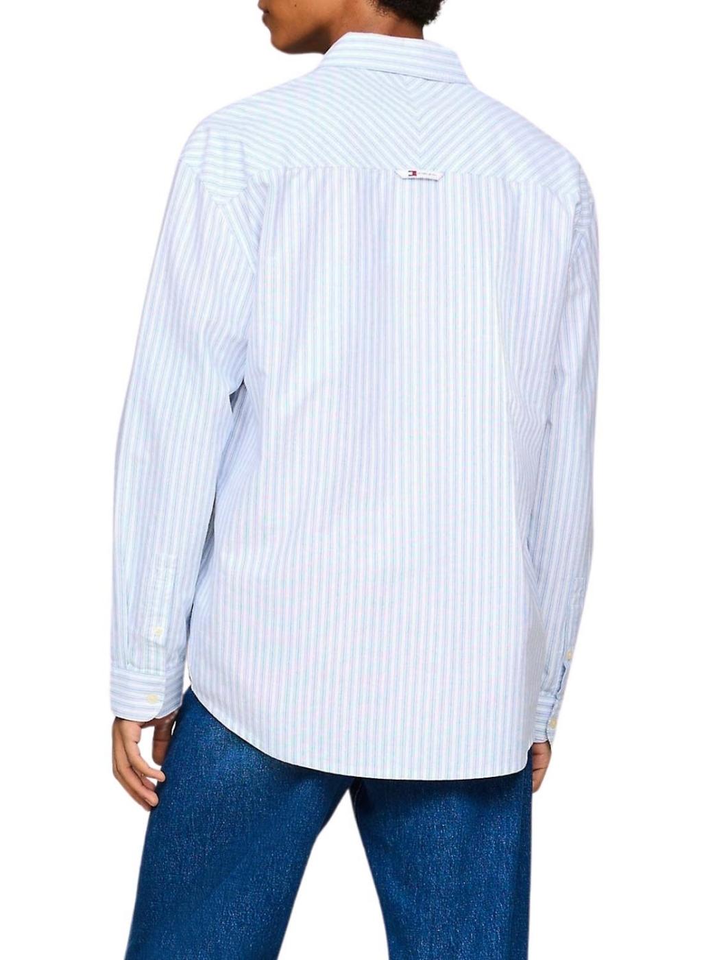 Camisa Tommy Jeans Stripe Classics azul rayas para homem.