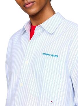 Camisa Tommy Jeans Stripe Classics azul rayas para homem.