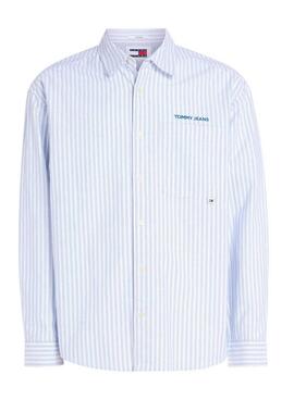 Camisa Tommy Jeans Stripe Classics azul rayas para homem.