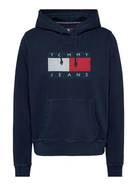 Moletom Tommy Jeans Reg Flag azul marinho para homem.