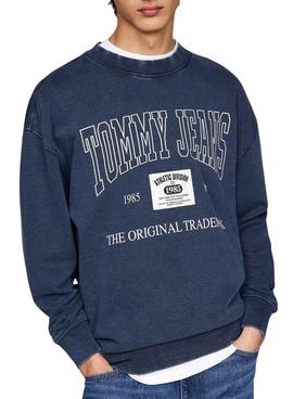 Moletom Tommy Jeans Relaxed Archive azul para homem.