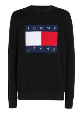 Camisola Tommy Jeans com logotipo preto de intarsia para homem.