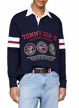 Polo Tommy Jeans Varsity azul marinho para homem