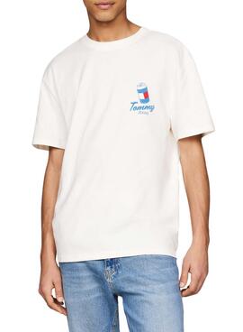 Camisa Tommy Jeans Fun Novelty branca para homem.