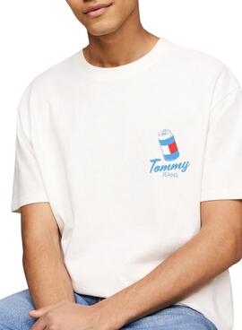 Camisa Tommy Jeans Fun Novelty branca para homem.