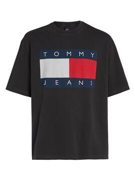 Camiseta Tommy Jeans Big Flag preta para homem.