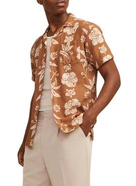 Camisa Jack and Jones azul com flores laranja para homem.