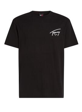 Camiseta Tommy Jeans reg signature preta para homem.