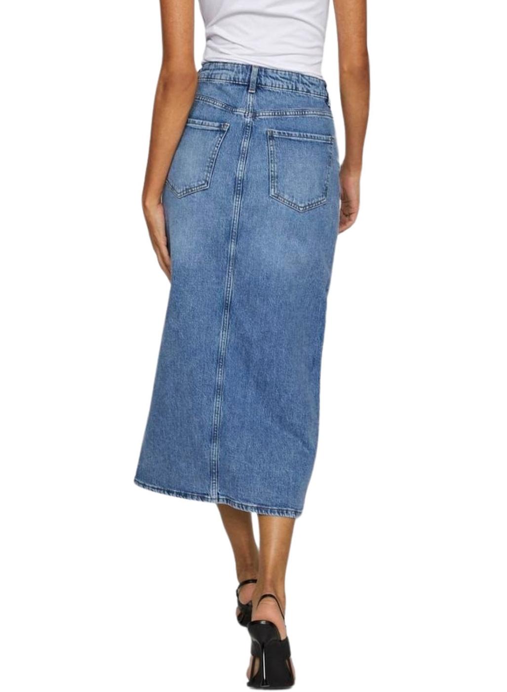 Saia Vila Vijaf midi denim para mulher.