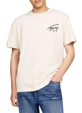 Camiseta Tommy Jeans Reg Signature Beige Para Hombre