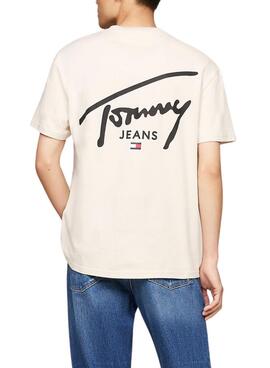 Camiseta Tommy Jeans Reg Signature Beige Para Hombre