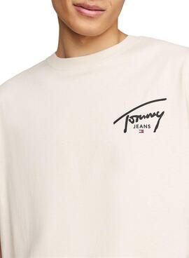 Camiseta Tommy Jeans Reg Signature Beige Para Hombre