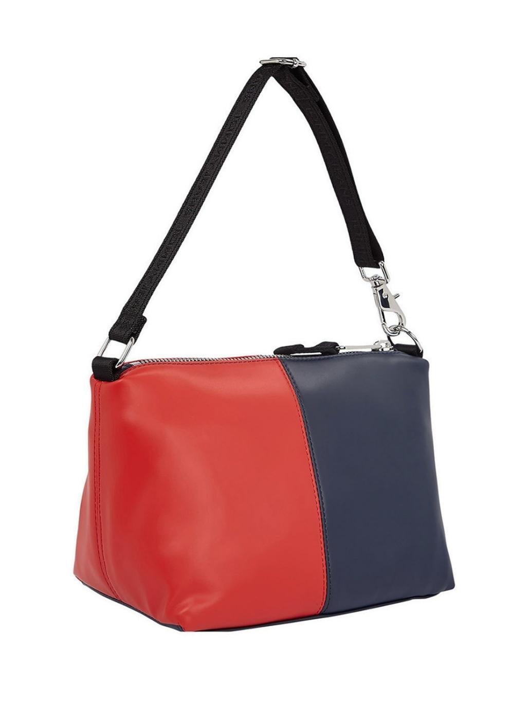 Bolsa Tommy Jeans Archive Shoulder vermelha e azul-marinho para mulher.