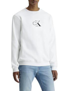 Moletom Calvin Klein Jeans Outline Monograma branco para homem.