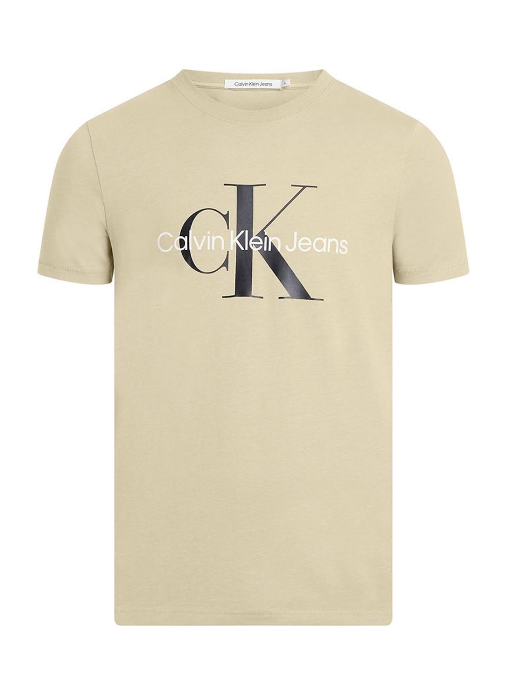 Camiseta Calvin Klein Jeans Seasonal Monólogo caqui para homem.