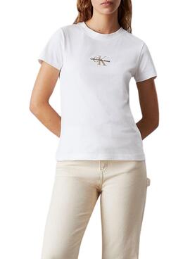 Camiseta Calvin Klein Jeans branca monograma slim para mulher.