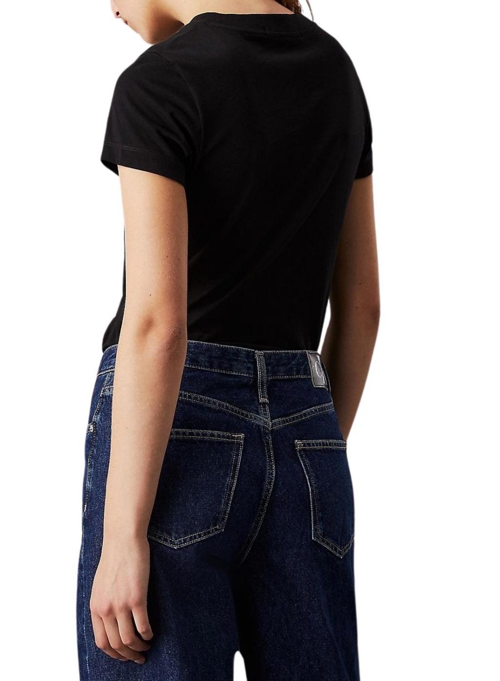 Camiseta Calvin Klein Jeans monologo slim preto para mulher